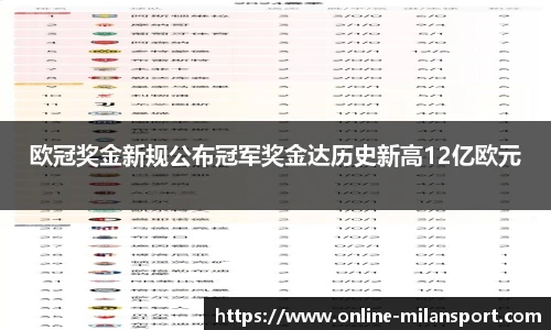 欧冠奖金新规公布冠军奖金达历史新高12亿欧元